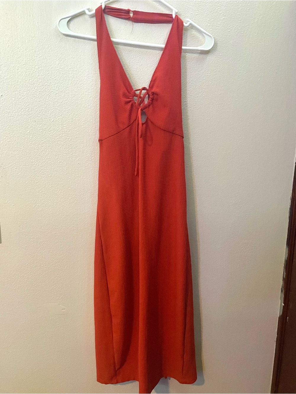 Women’s Orange Halter Maxi Dress With Front Tie